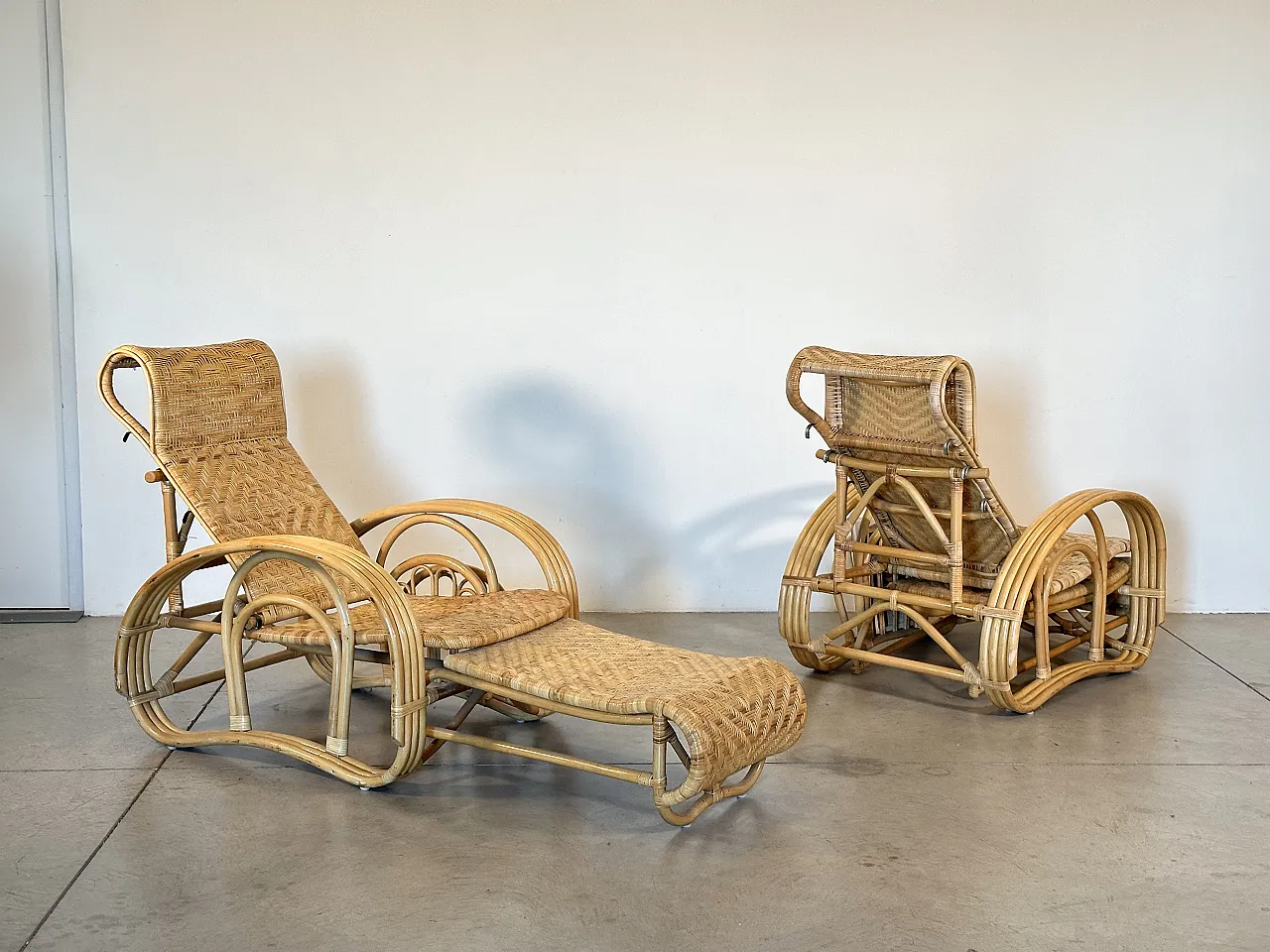 Coppia di chaises longue in bambù anni '80 7