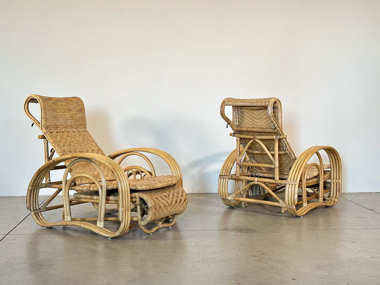 Coppia di chaises longue in bambù anni '80 11