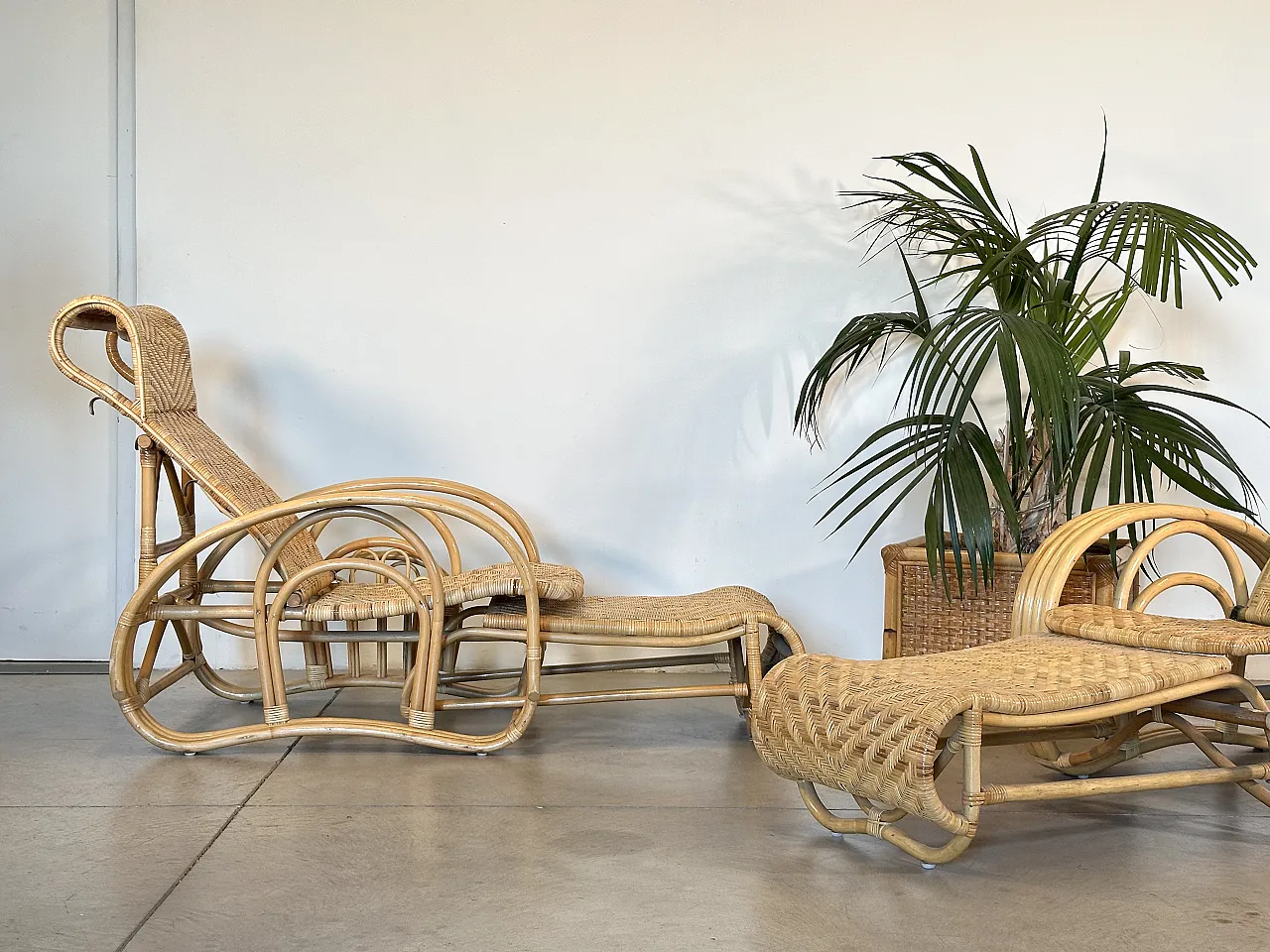 Coppia di chaises longue in bambù anni '80 20