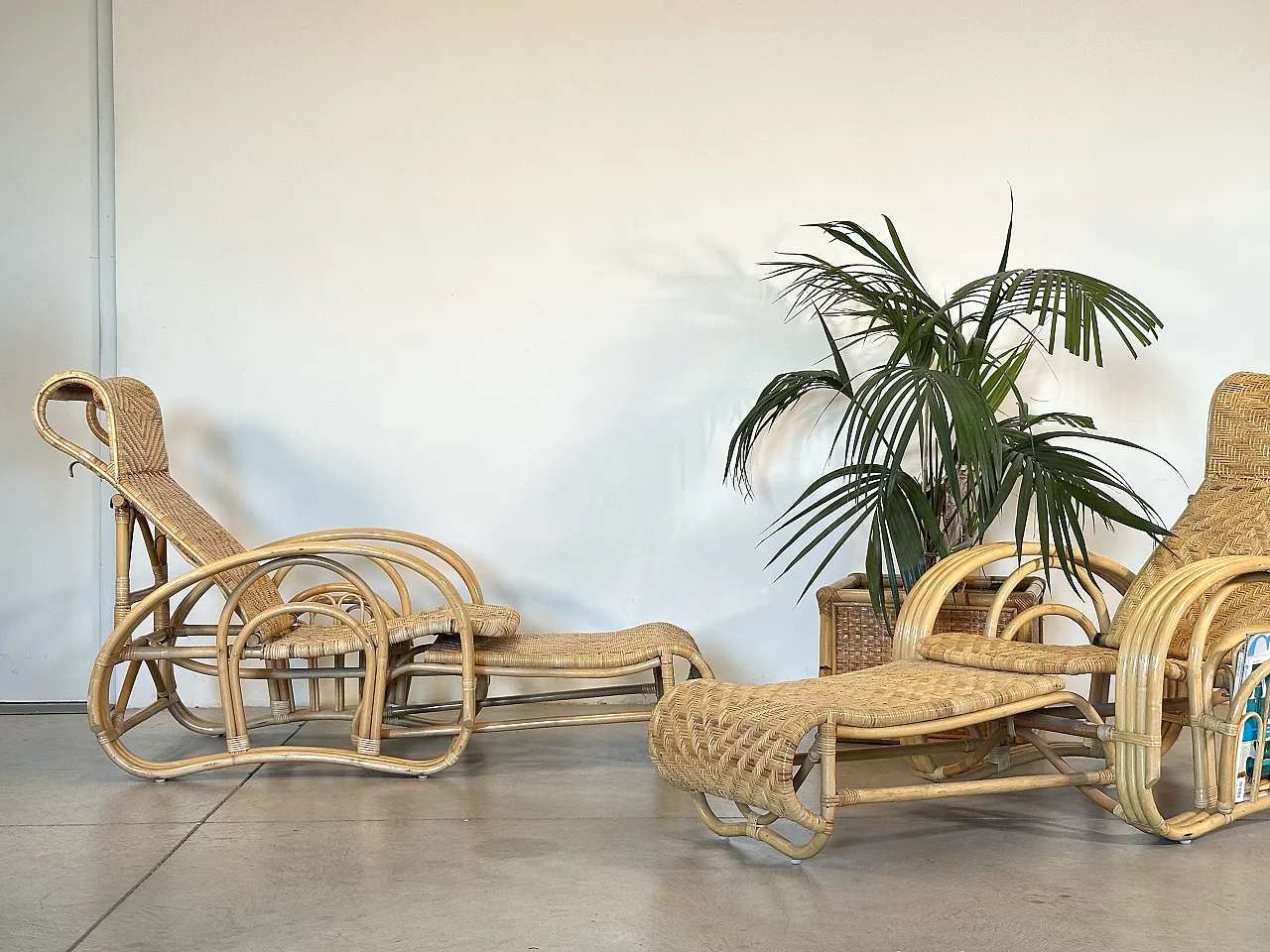 Coppia di chaises longue in bambù anni '80 27