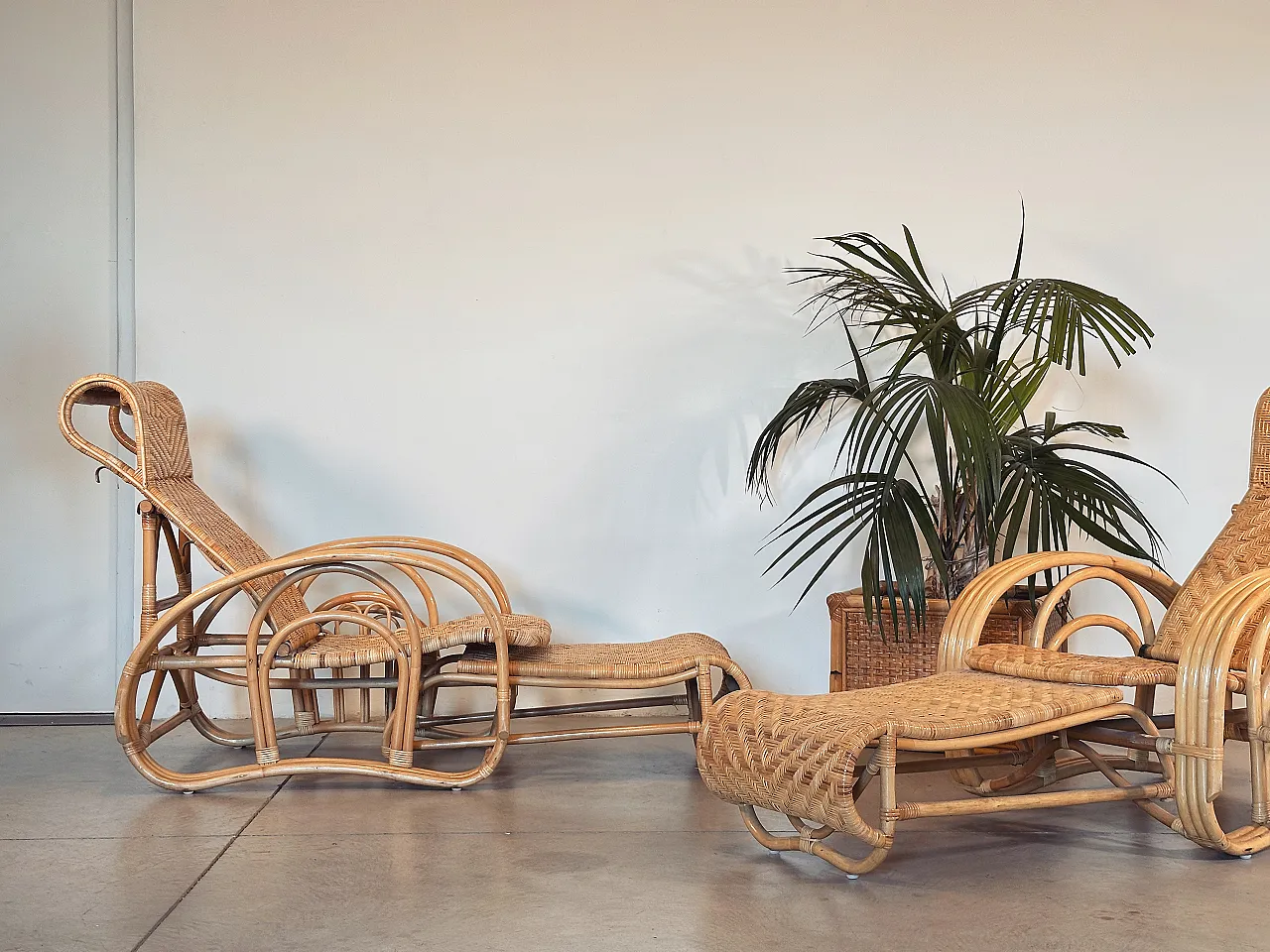 Coppia di chaises longue in bambù anni '80 28