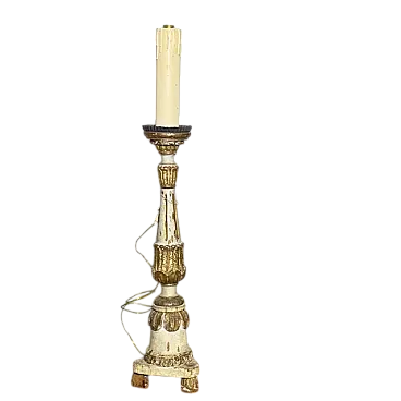 Candelabro legno dipinto laccato oro e avorio, '700