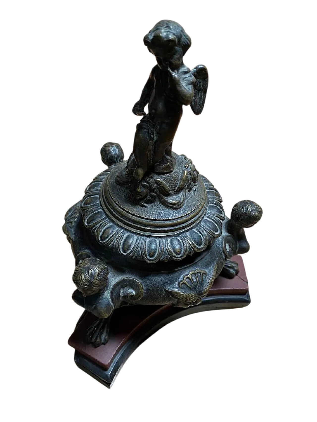 Calamaio in bronzo con base in marmo rosso, '700 7