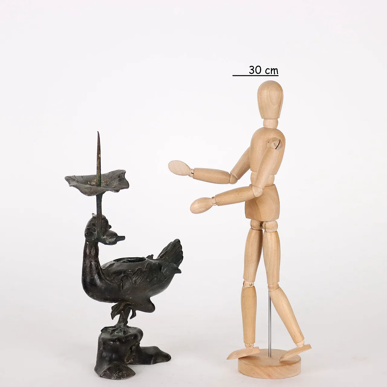 Portacandela cinese in bronzo con anatra, '700 2