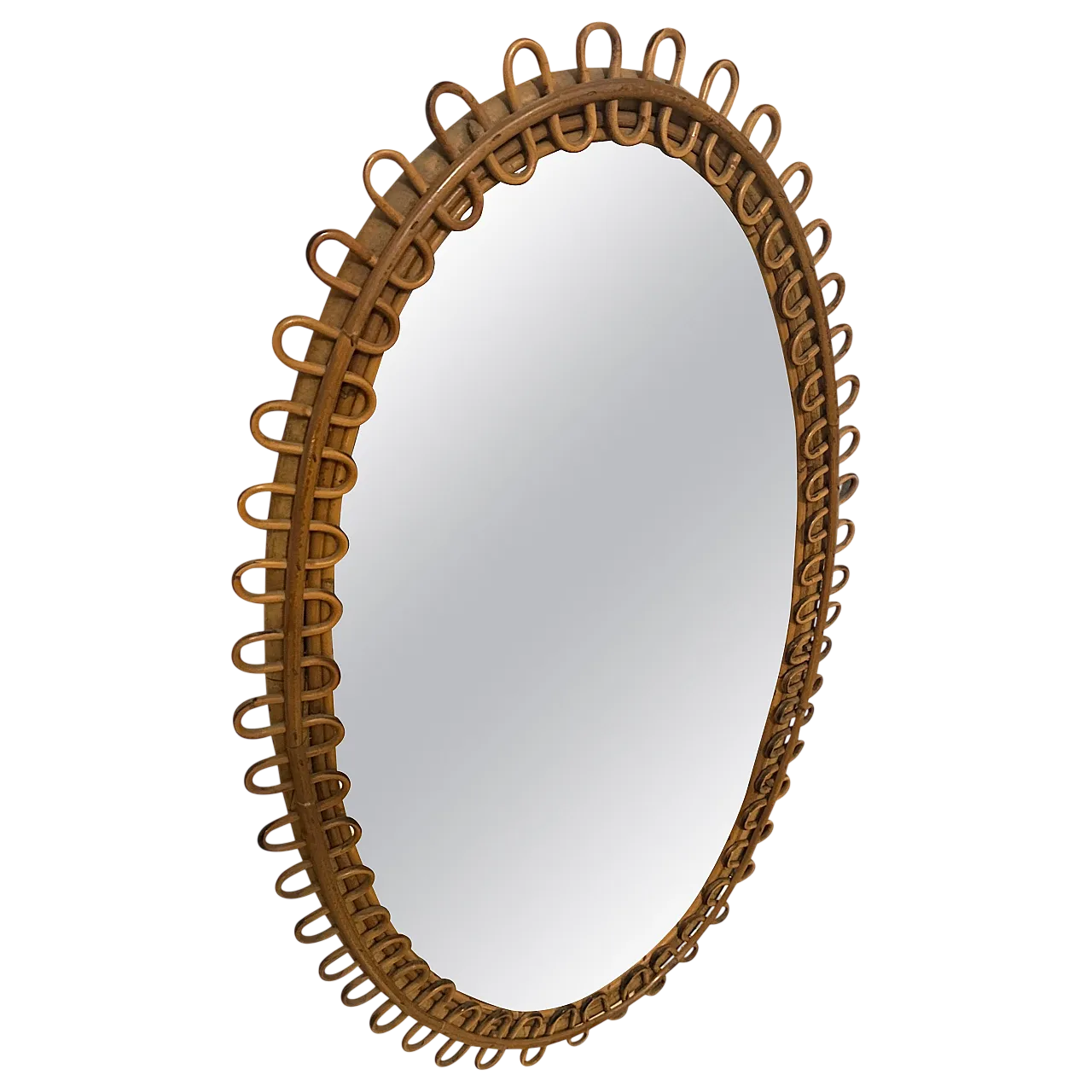 Specchio da parete ovale in bambù di Bonacina, anni '70 13