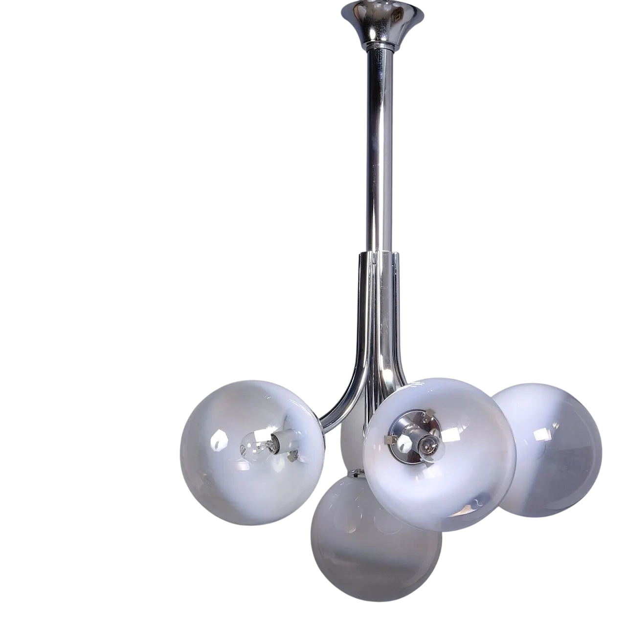 Lampadario da soffitto in metallo cromato e vetro di Murano, anni '70 23