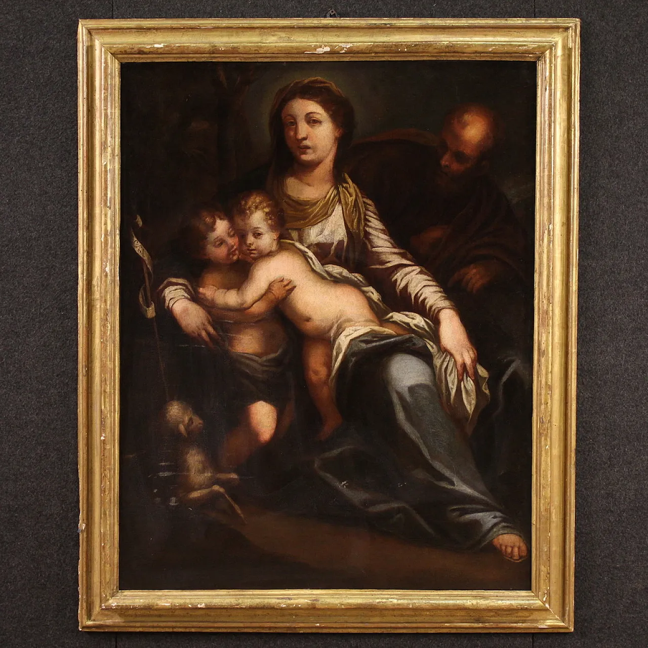 Holy Family, oil Italian painting, 17th century 1