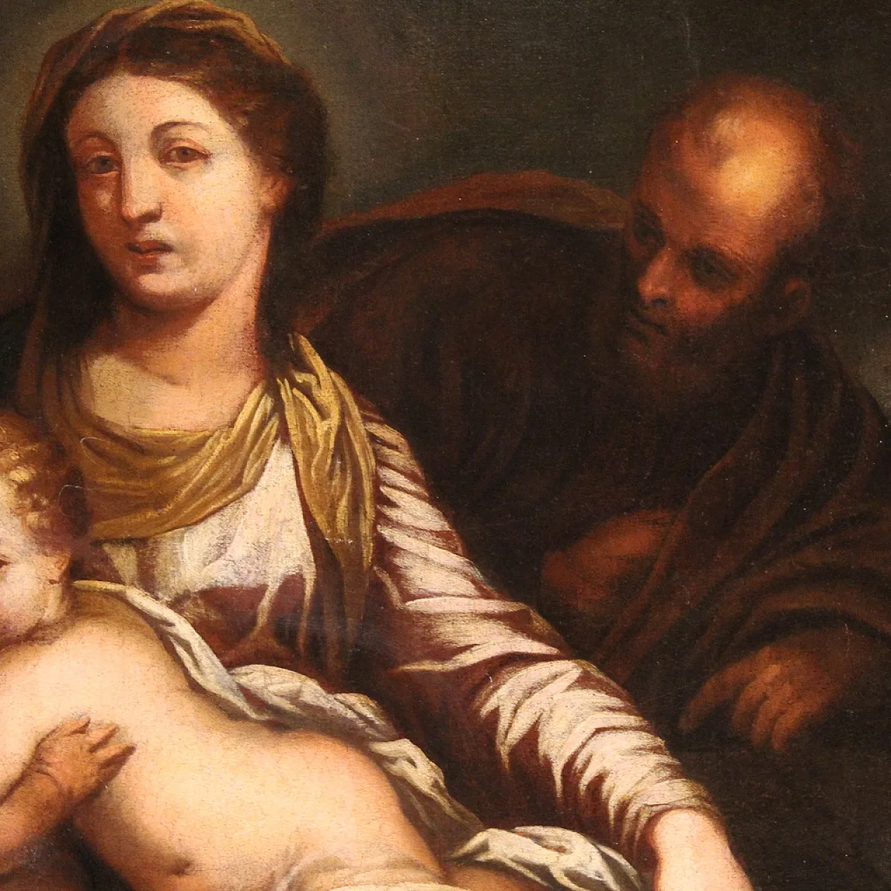 Holy Family, oil Italian painting, 17th century 7