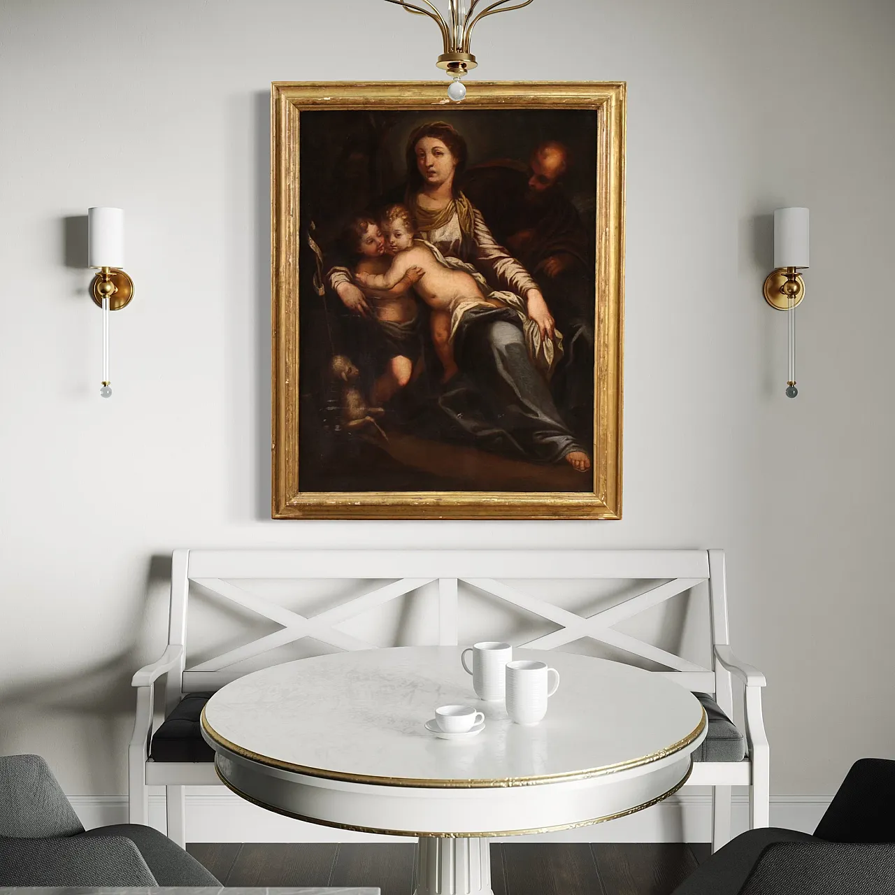 Holy Family, oil Italian painting, 17th century 13