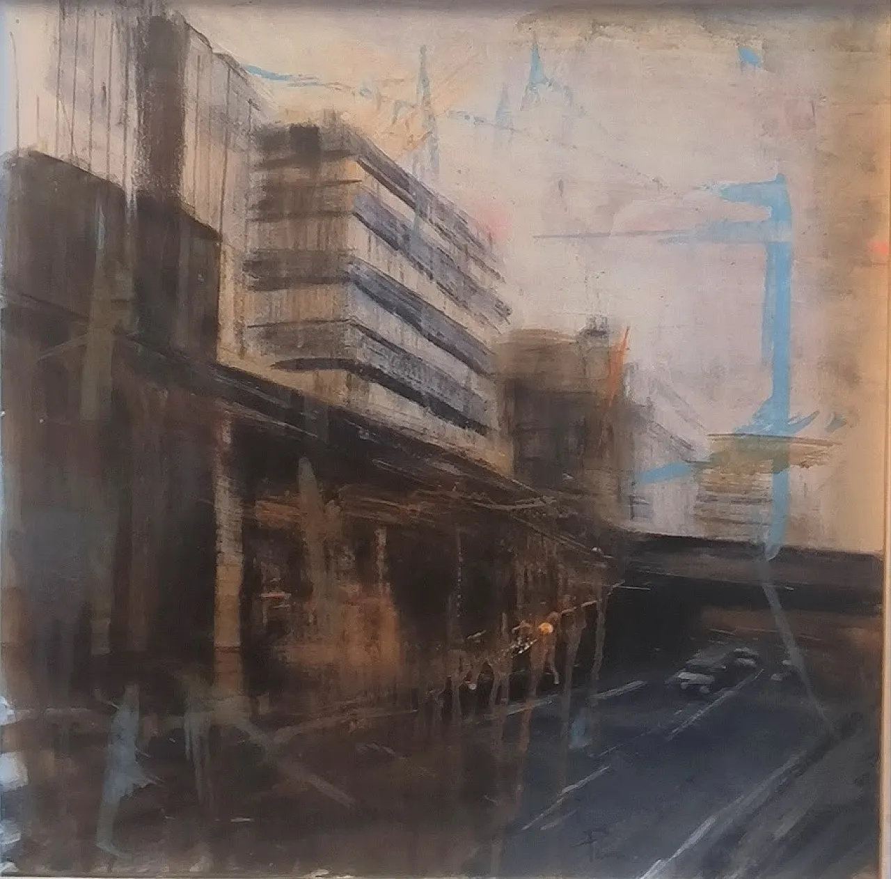 Oil on paper by Alfredo Pini of the series "The cities", 2000 1
