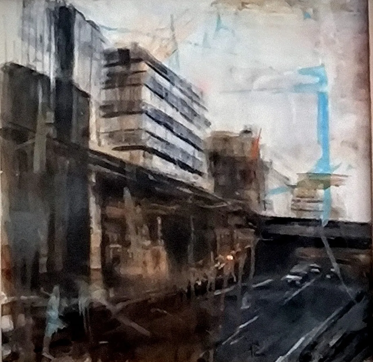 Oil on paper by Alfredo Pini of the series "The cities", 2000 7