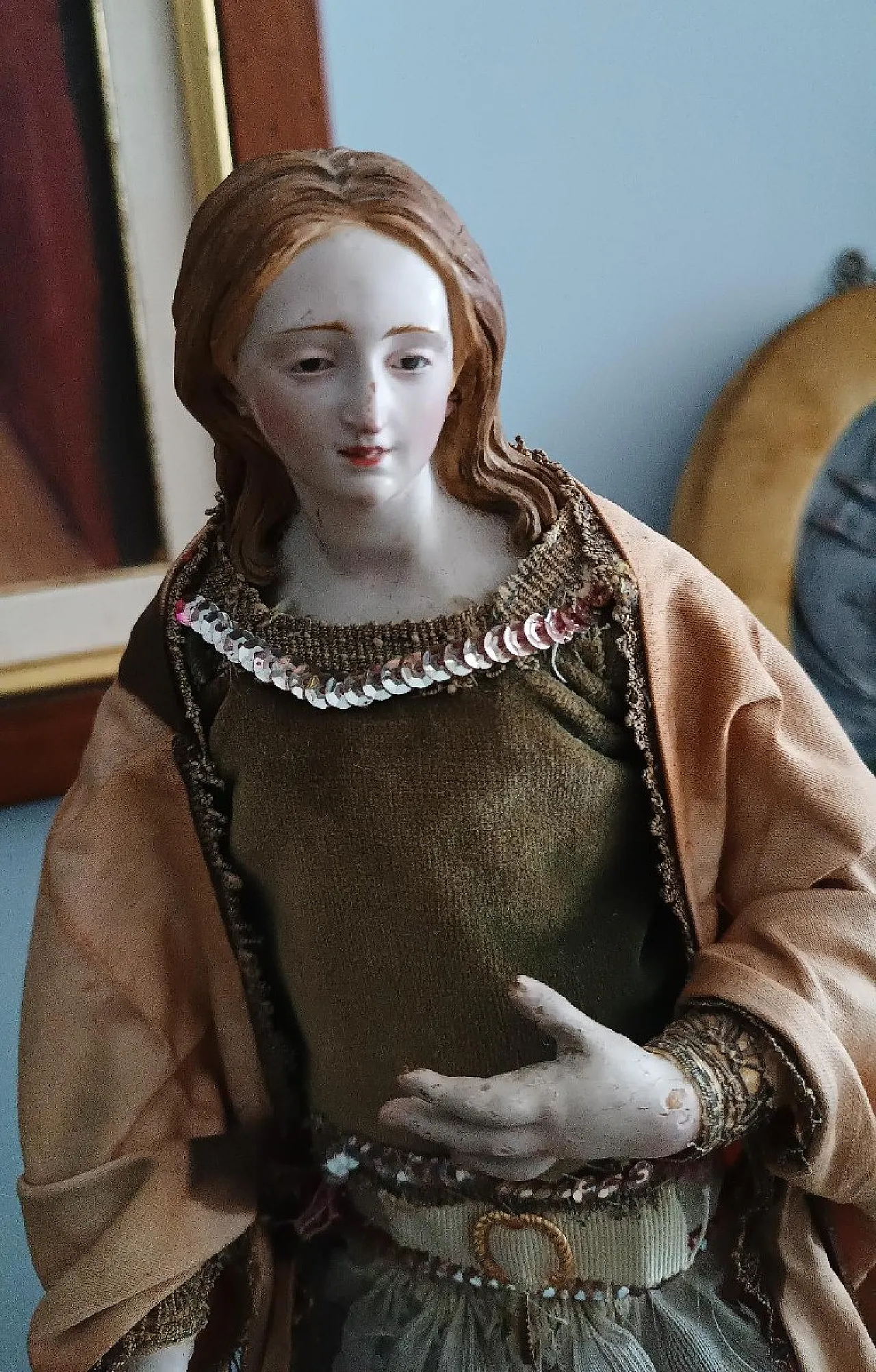 Sculpture of the Madonna or St Agatha in a glass bell, 19th century 2