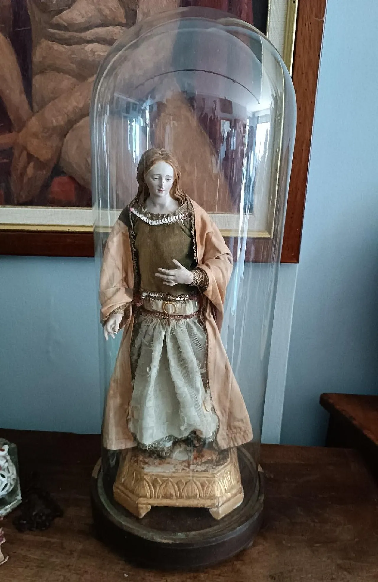 Sculpture of the Madonna or St Agatha in a glass bell, 19th century 3