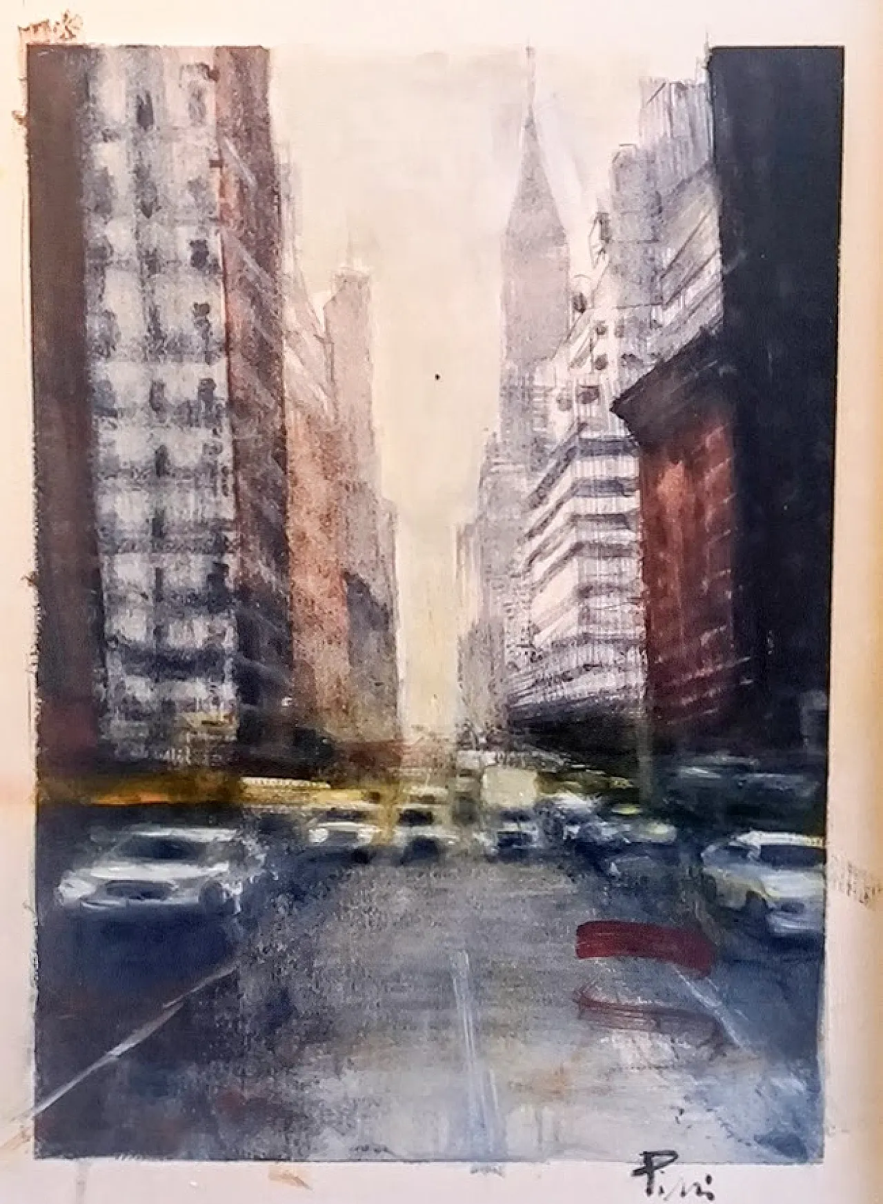 Olio su carta di ALFREDO PINI della serie "Le Città" - 51,5 x 37,0 cm 6