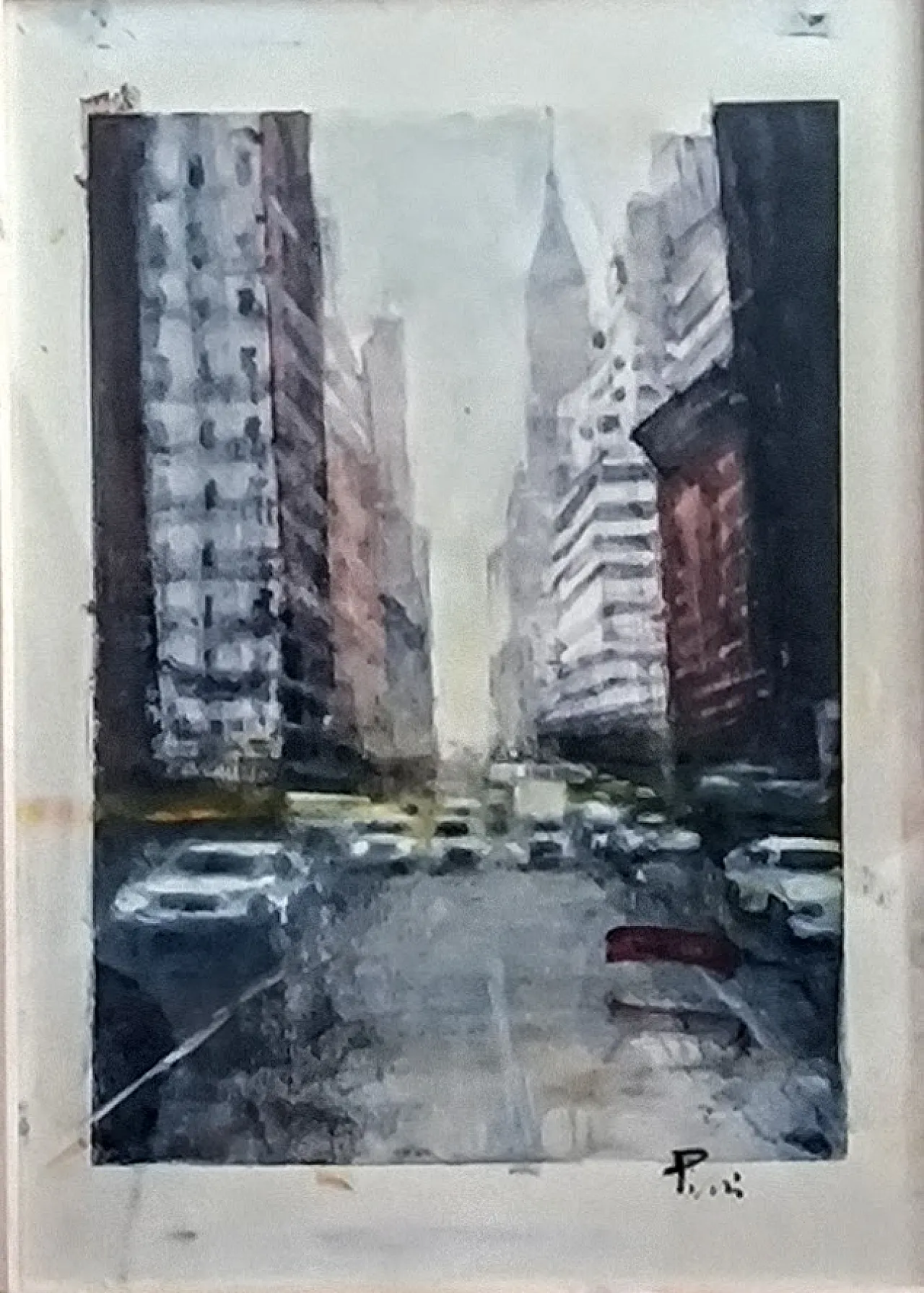 Olio su carta di ALFREDO PINI della serie "Le Città" - 51,5 x 37,0 cm 7