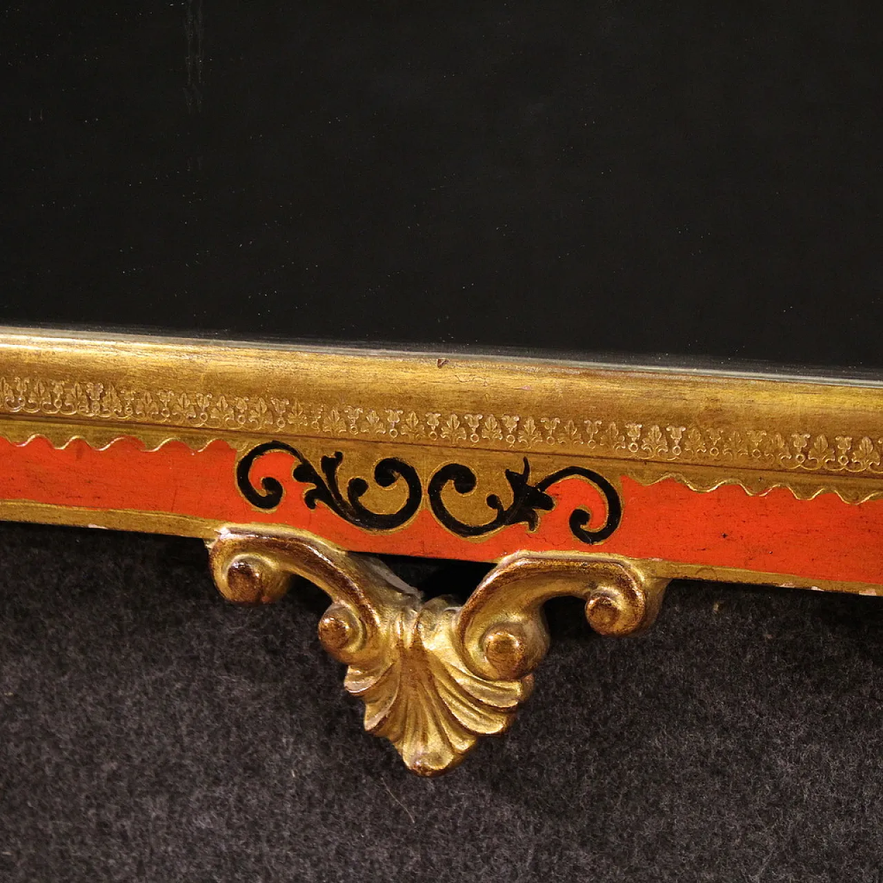 Specchiera toscana laccata rossa e dorata, 20th secolo 9