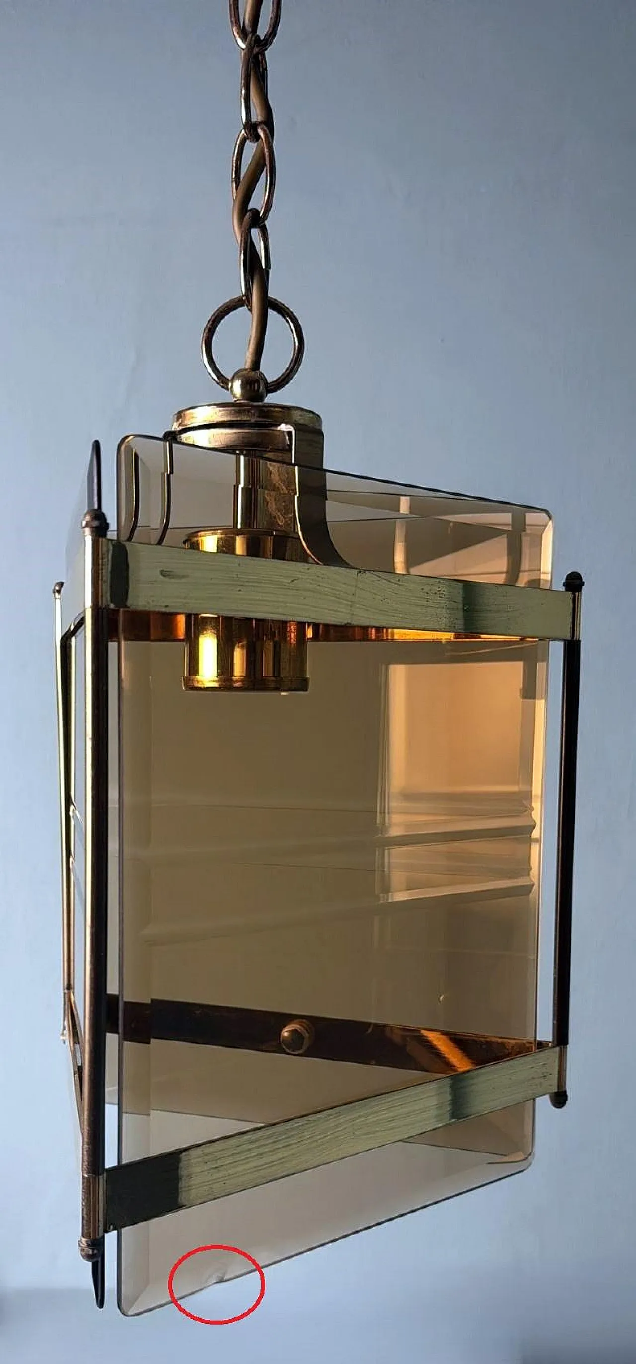 Lampadario in ottone con vetro smerigliato fumé di Sciolari, anni '70 5