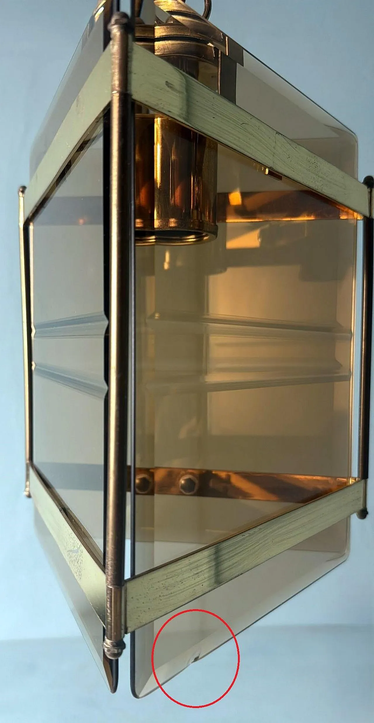 Lampadario in ottone con vetro smerigliato fumé di Sciolari, anni '70 9