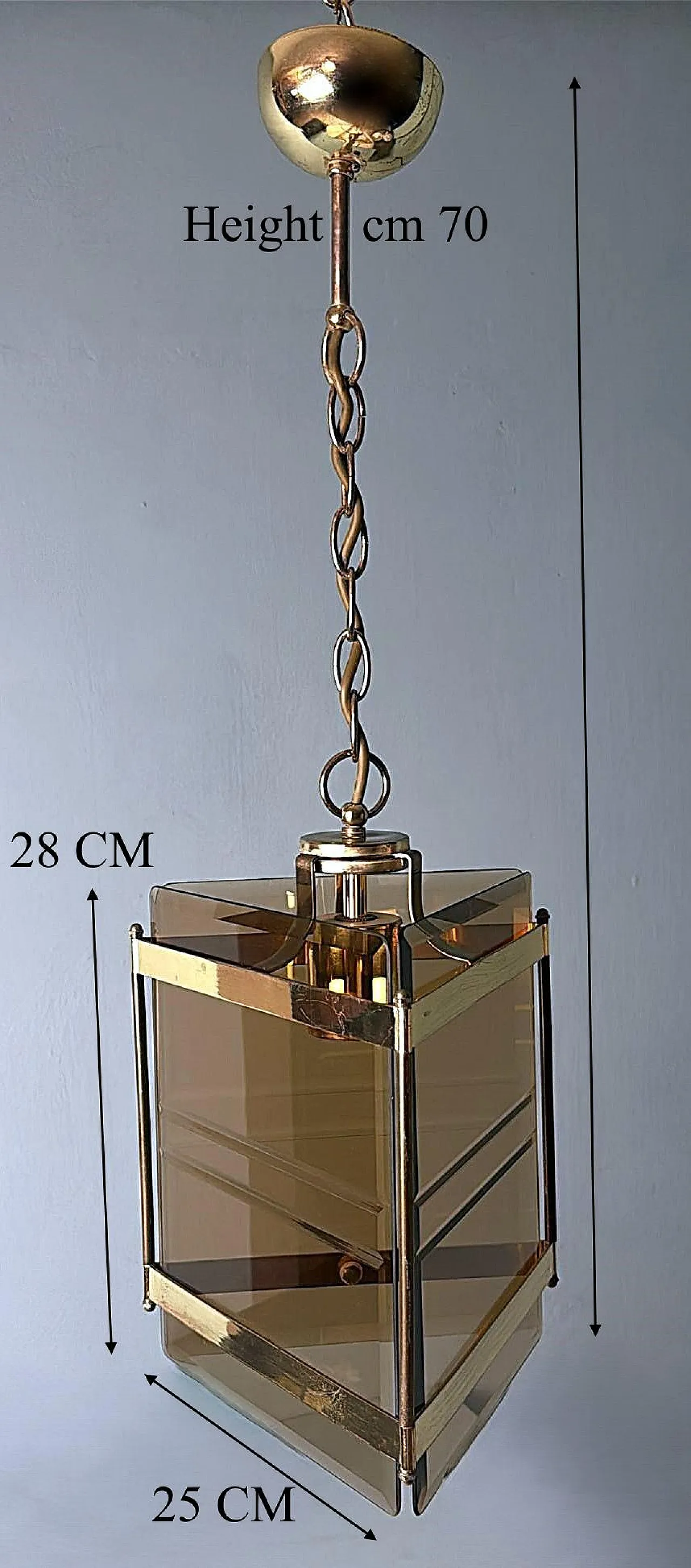 Lampadario in ottone con vetro smerigliato fumé di Sciolari, anni '70 20
