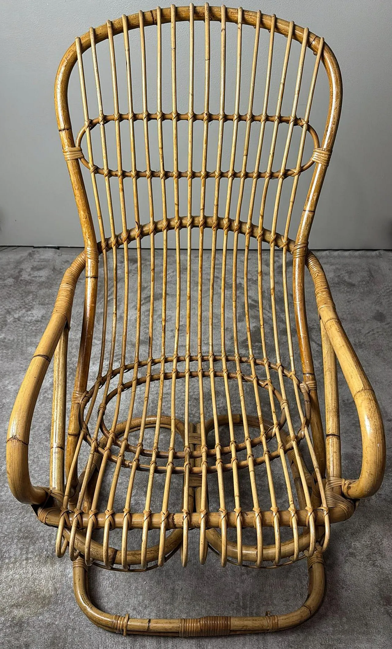 Poltrona a doghe in vimini e bambù in stile rustico, anni '60 5