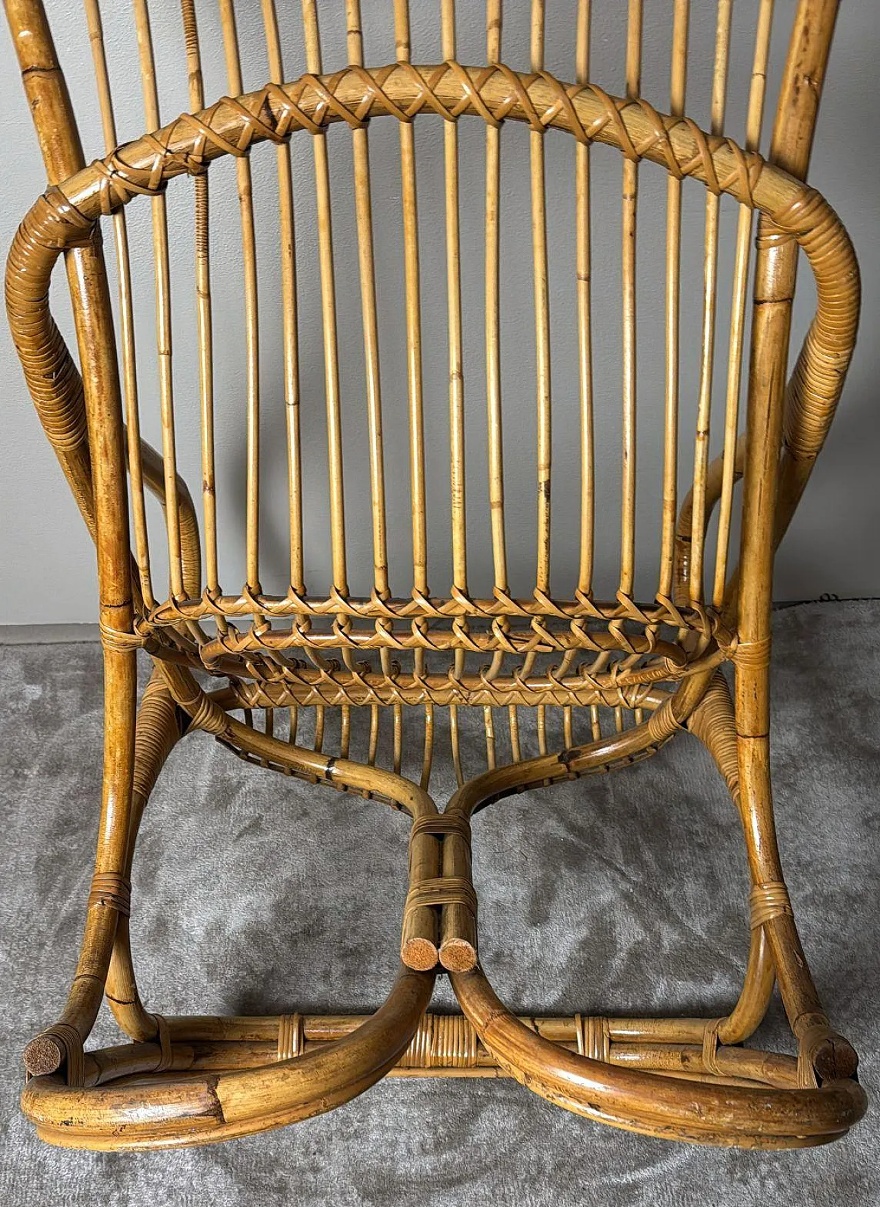 Poltrona a doghe in vimini e bambù in stile rustico, anni '60 16