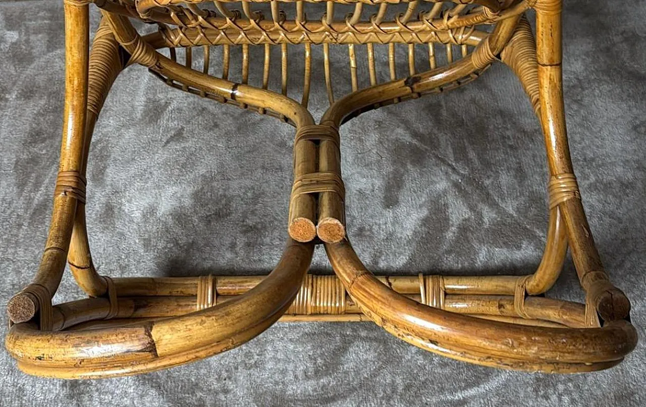 Poltrona a doghe in vimini e bambù in stile rustico, anni '60 17