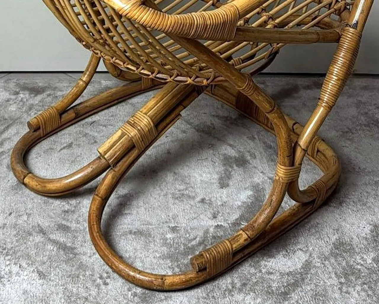 Poltrona a doghe in vimini e bambù in stile rustico, anni '60 18