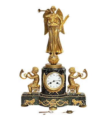 Antique Napoleon III French watch in golden bronze and green marble