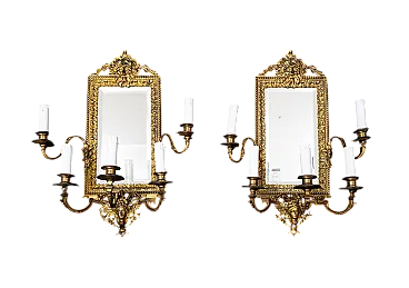 Coppia di specchiere VentolineNapoleone III in bronzo dorato, '800