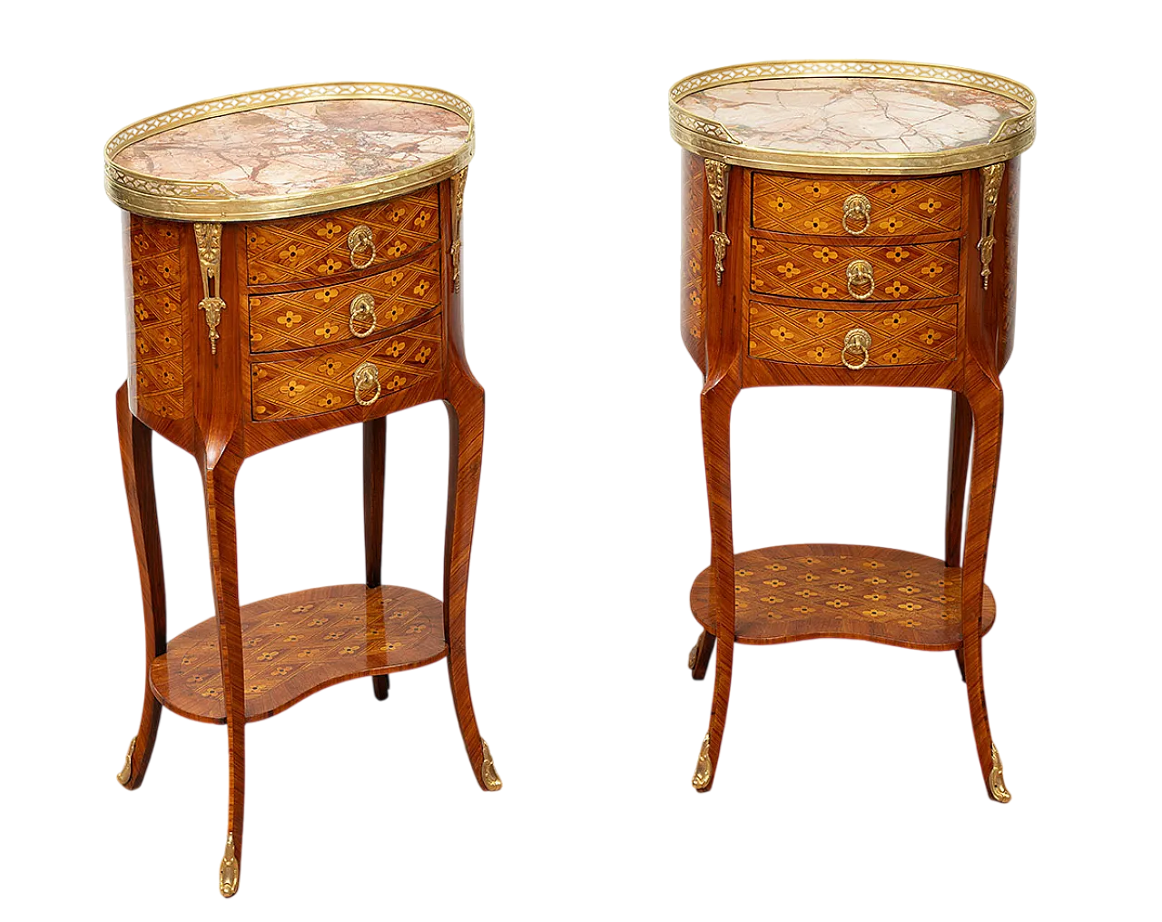 Pair of ancient egg bedside tables Napoleon III in exotic woods, 19th 8