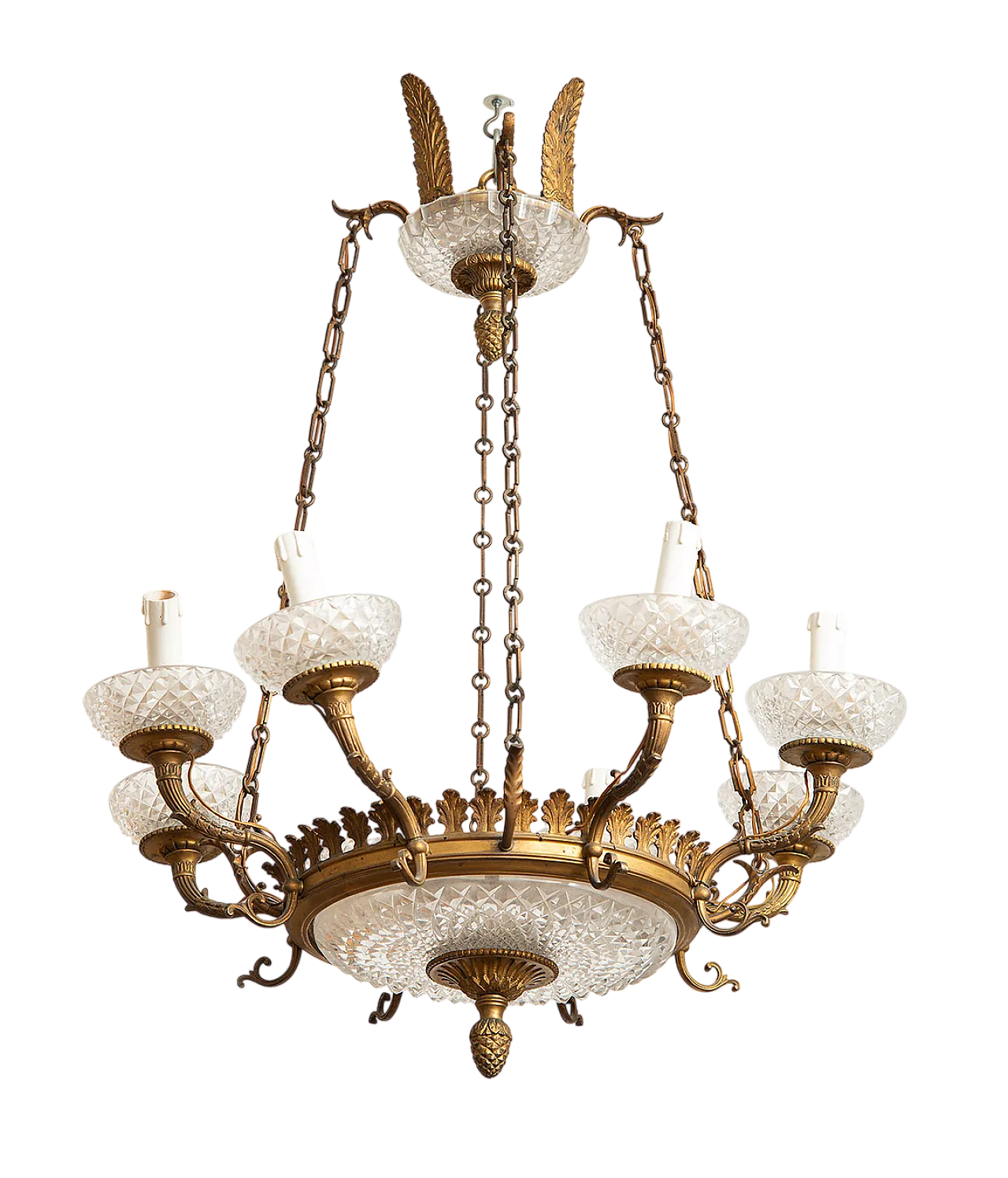 Lampadario Napoleone III Francese in bronzo dorato e cristallo, '800 5