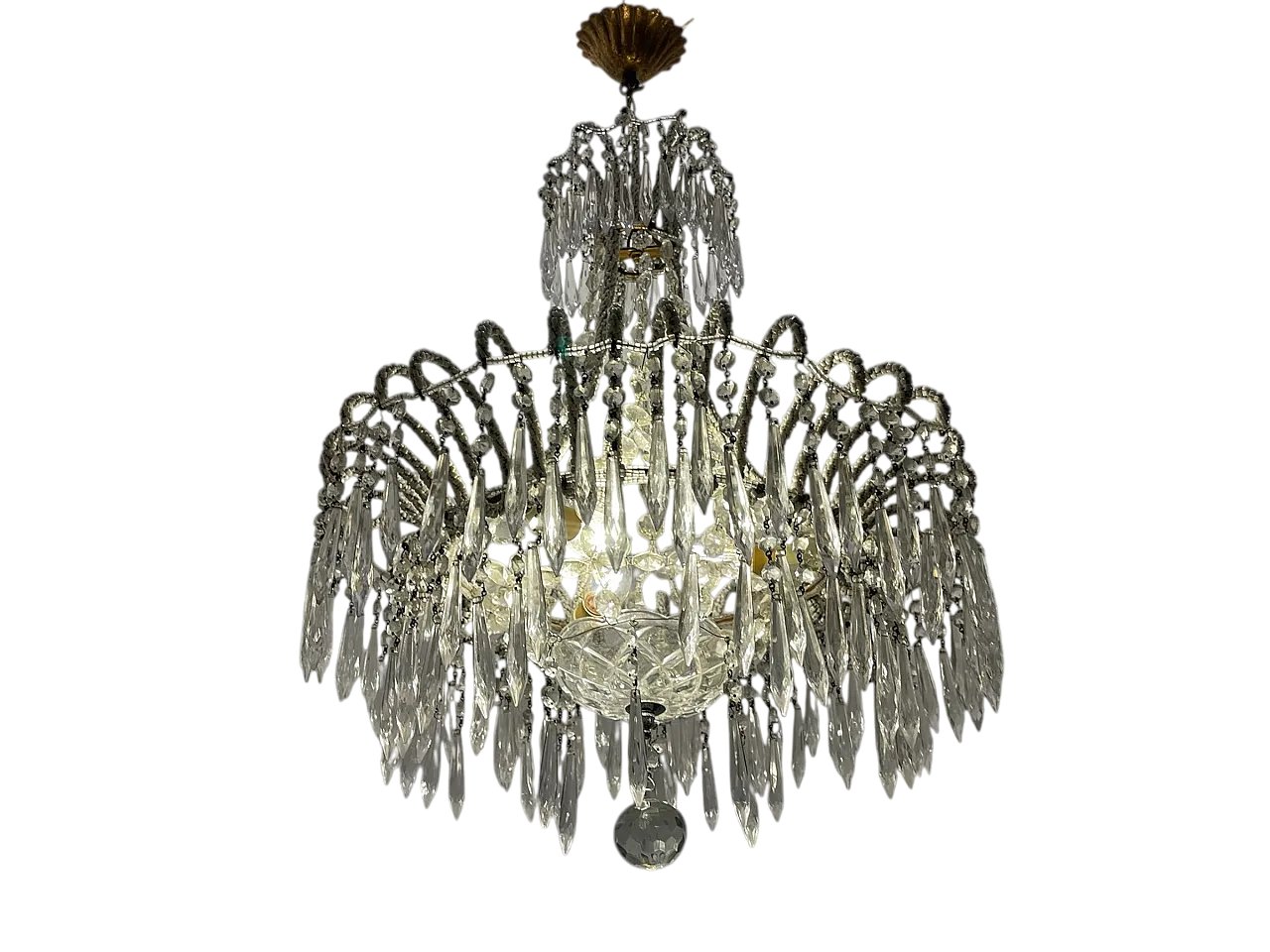 White Crystal Beaded Chandelier, 1960s 7