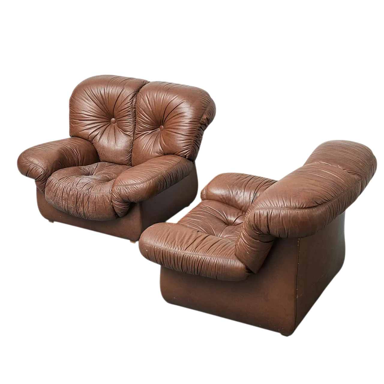 Pair of brown leather armchairs, 70s 14