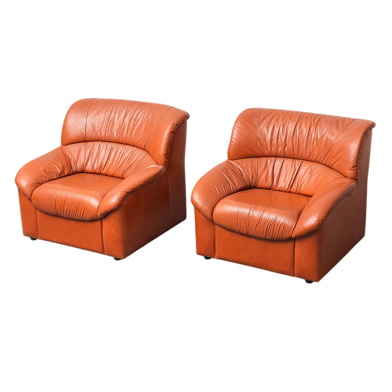 LEAST PAIR of leather armchairs, 70s 13