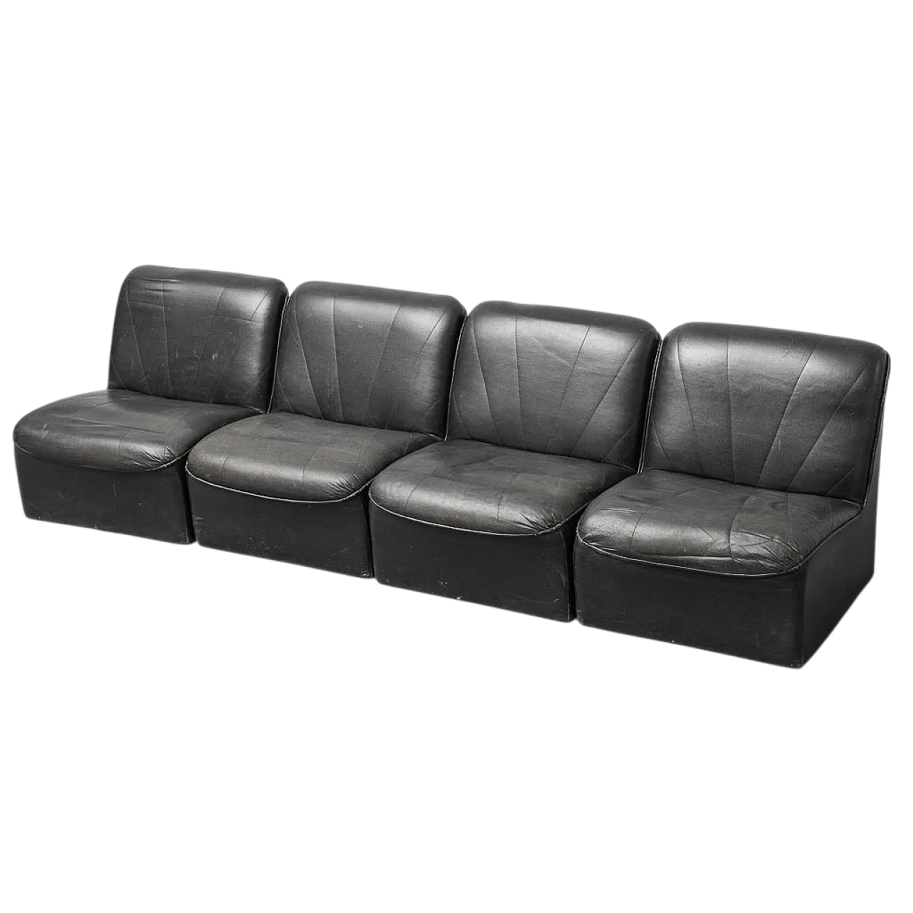 4 -seater modular sofa armchairs in black eco -leather, 70s 15