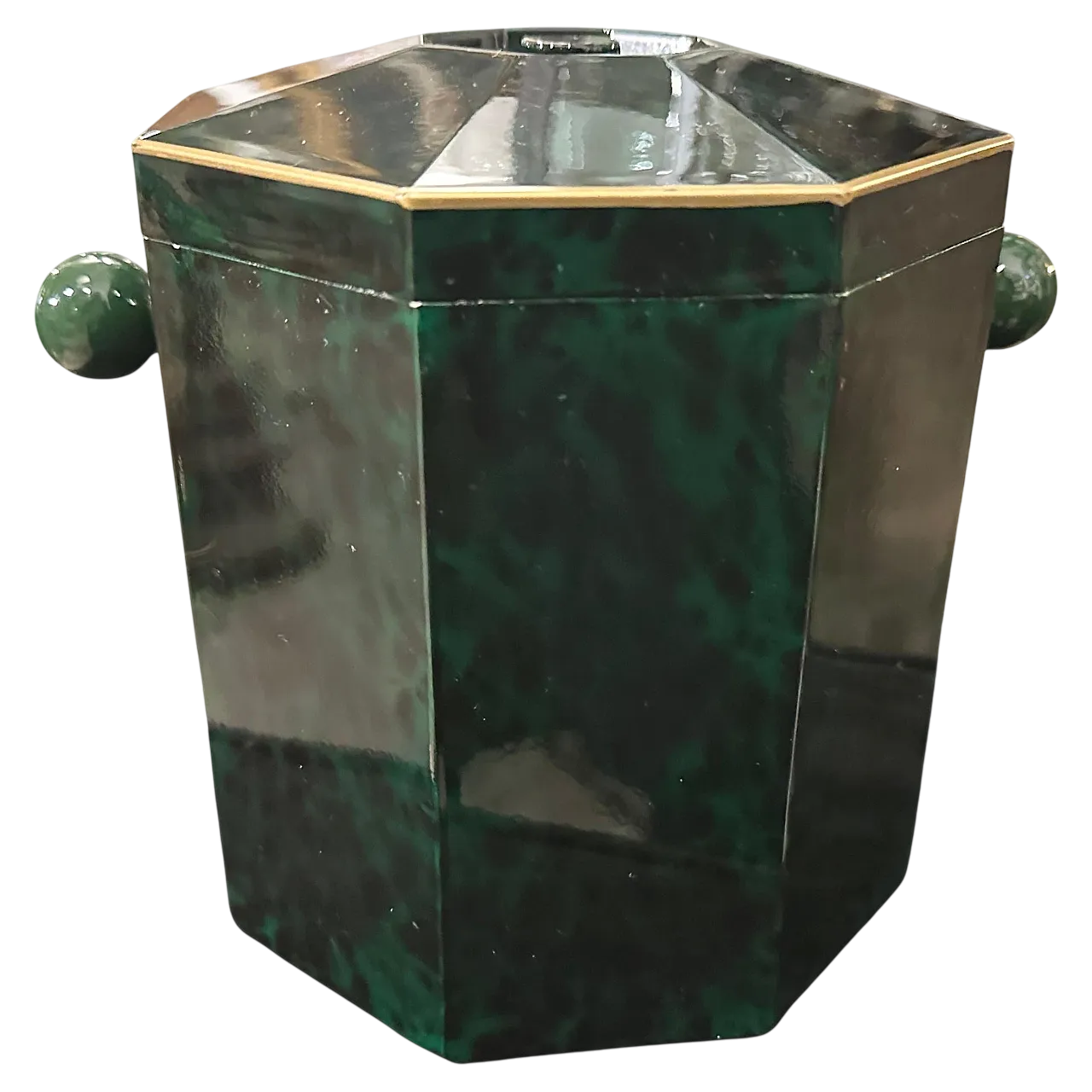 Secchiello per ghiaccio in finta malachite, lucite e ottone, anni '70 12