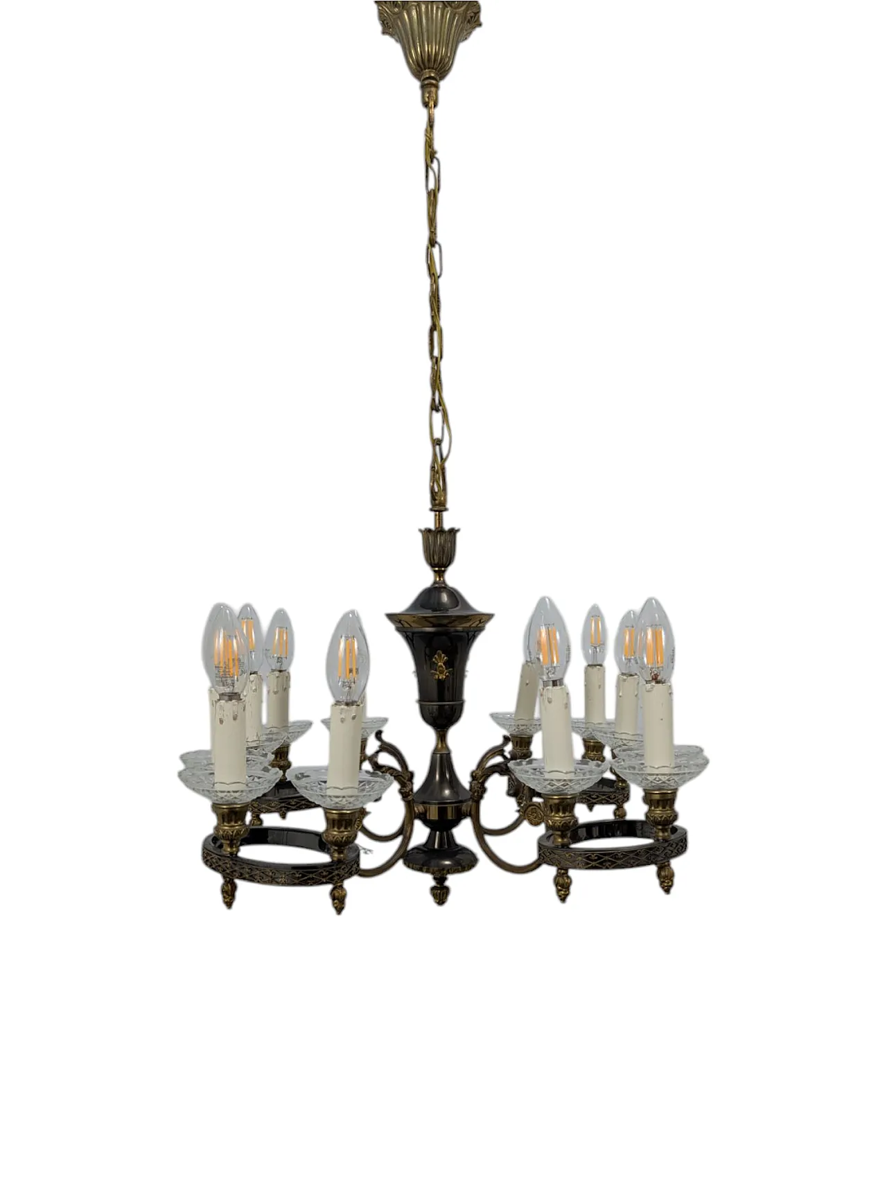 Brass chandelier with 12 lights, 50s 1