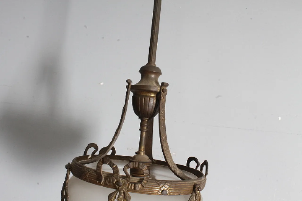 Lampadario liberty vetro opalino e bronzo, 1930 10