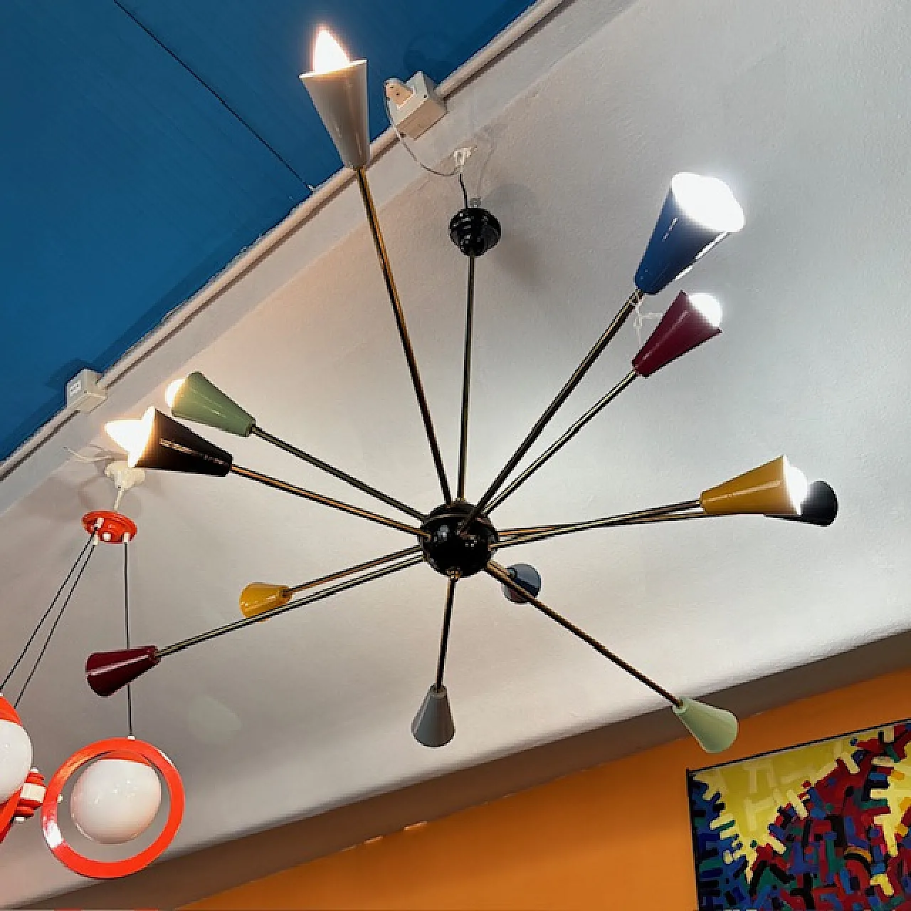 Lampadario Sputnik a 12 bracci di Stilnovo, anni '50 4