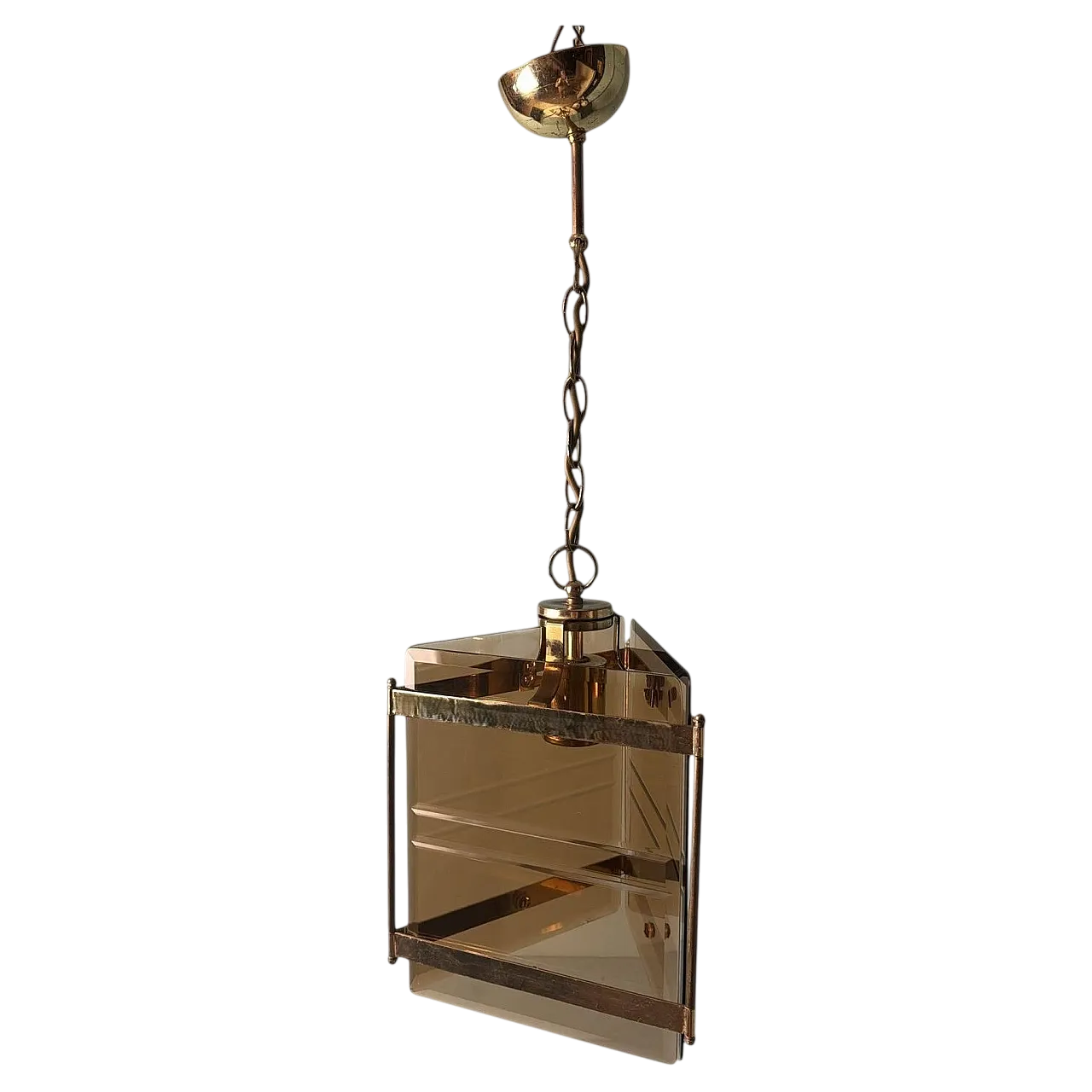 Lampadario in ottone con vetro smerigliato fumé di Sciolari, anni '70 21