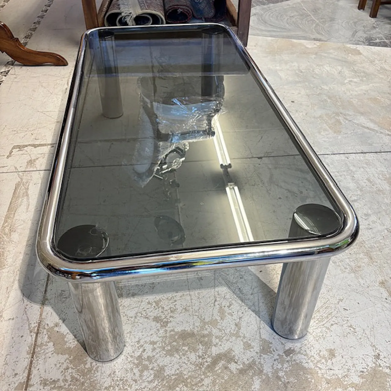 Tavolino da fumo cromato e vetro fumè modello Sesann Frattin, anni '70 4