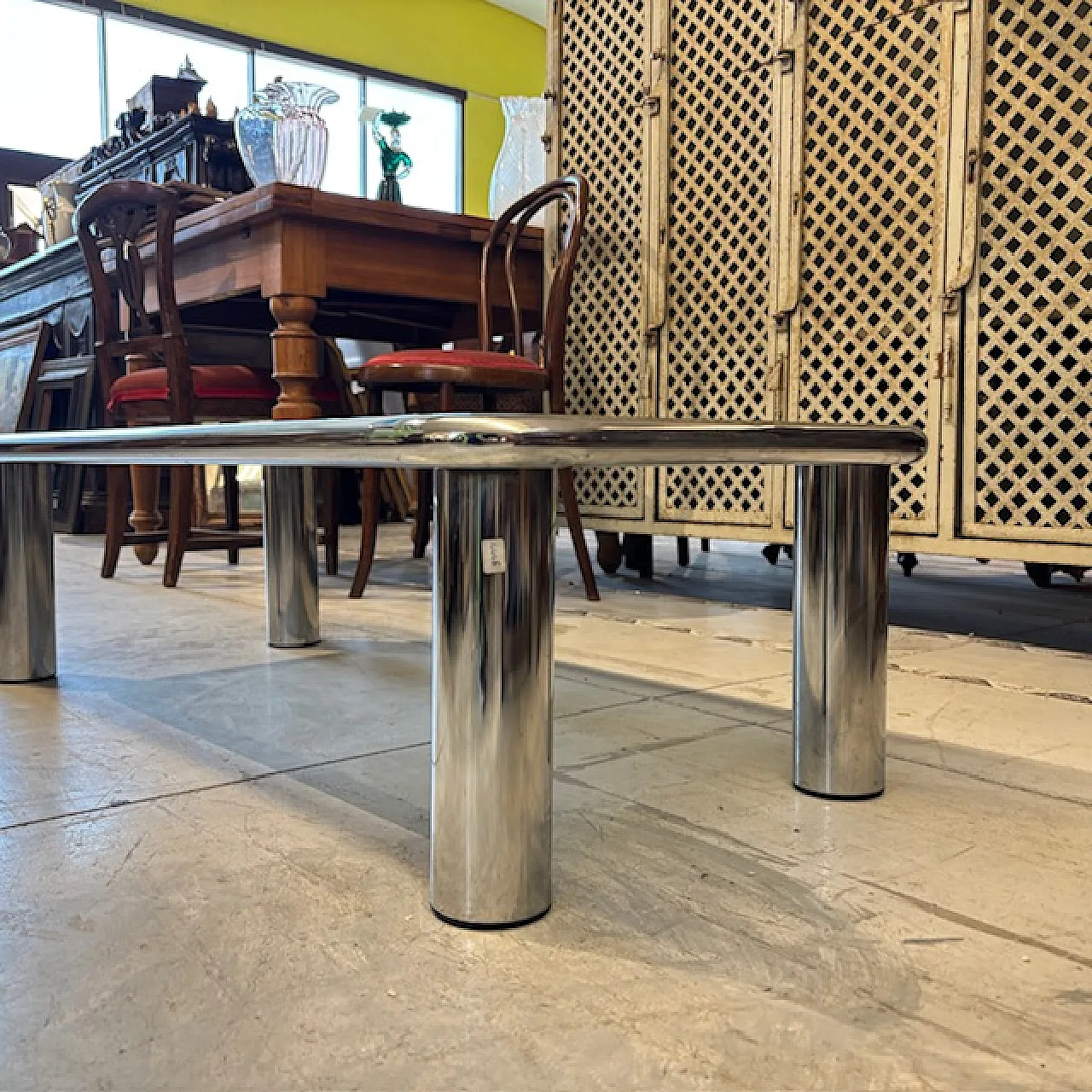 Tavolino da fumo cromato e vetro fumè modello Sesann Frattin, anni '70 6