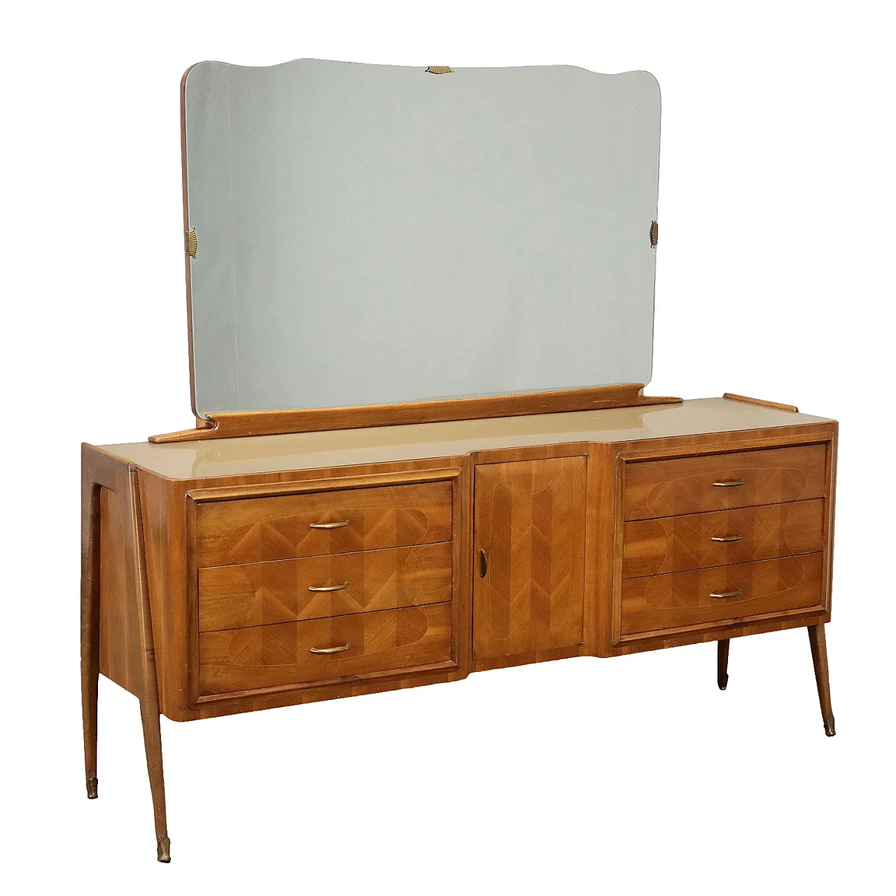 Walnut veneered wood dresser with mirror, 1960s 1