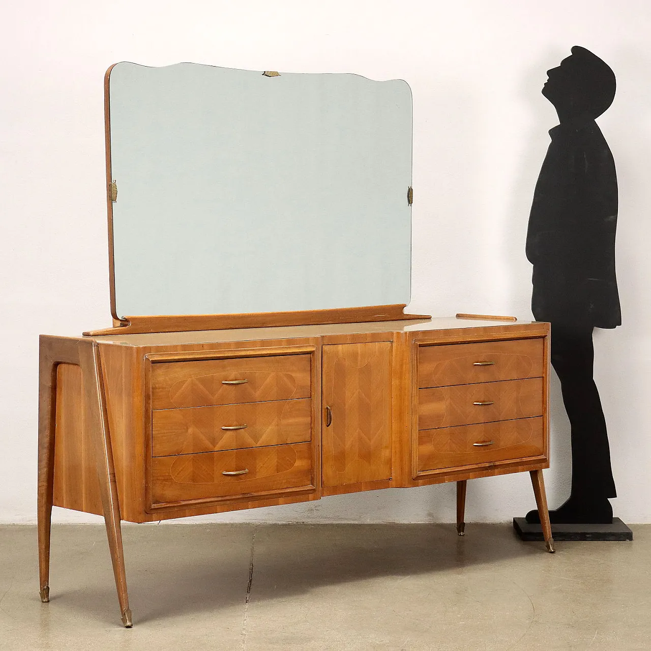 Walnut veneered wood dresser with mirror, 1960s 2