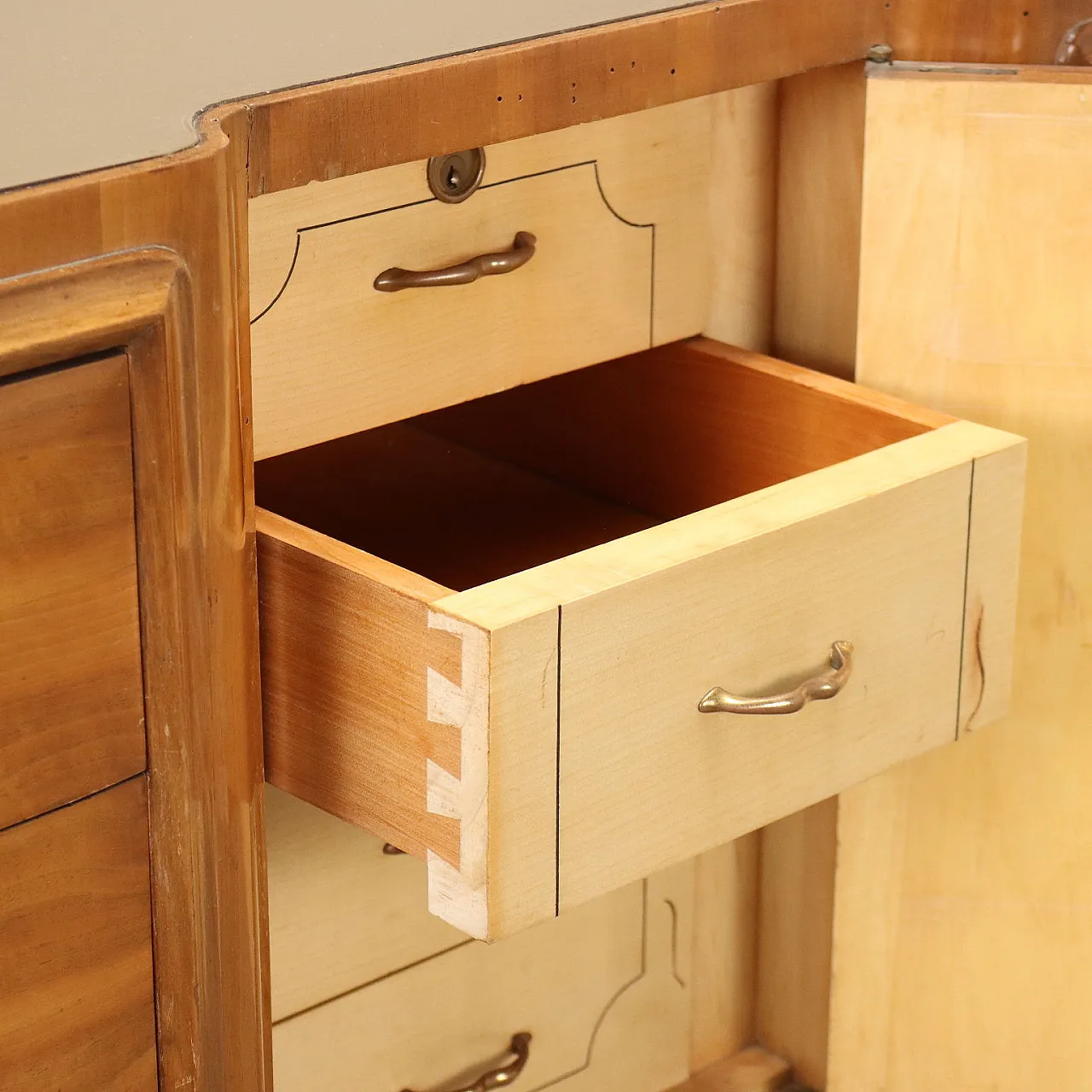 Walnut veneered wood dresser with mirror, 1960s 5
