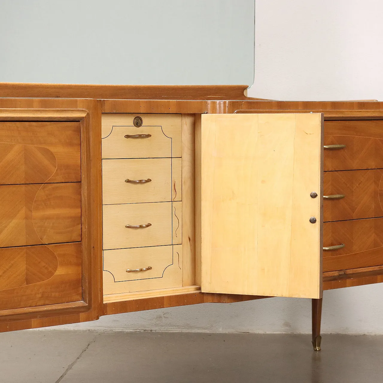 Walnut veneered wood dresser with mirror, 1960s 8