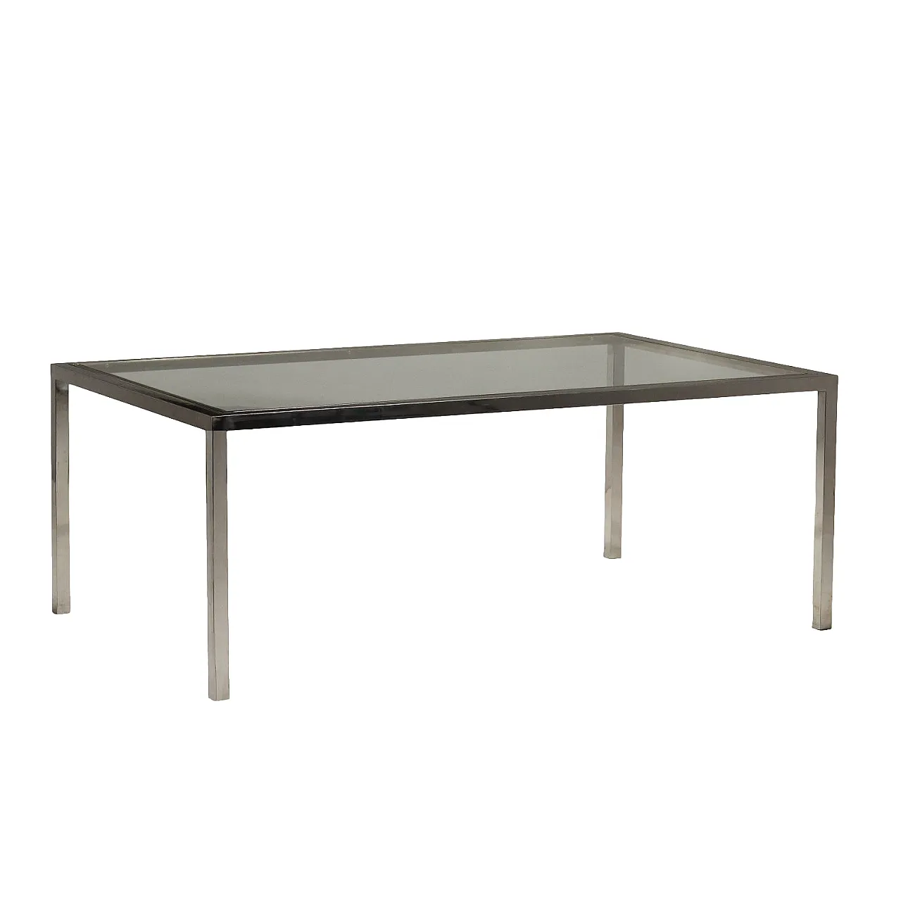 Table with glass top and brass & steel structure, 1970s 1