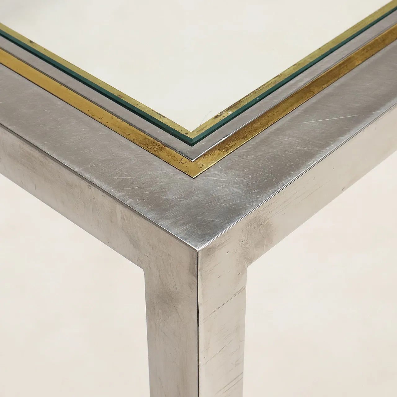 Table with glass top and brass & steel structure, 1970s 5
