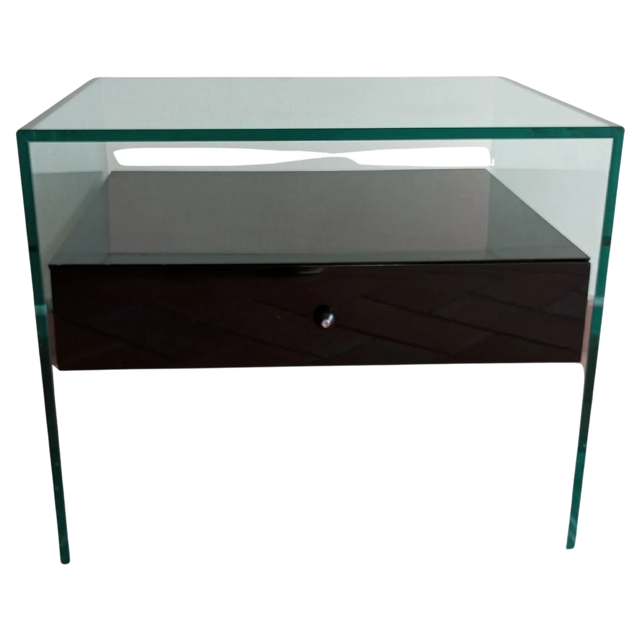 Comodino “Secret” in vetro e legno laccato nero. Italia anni ‘90 12