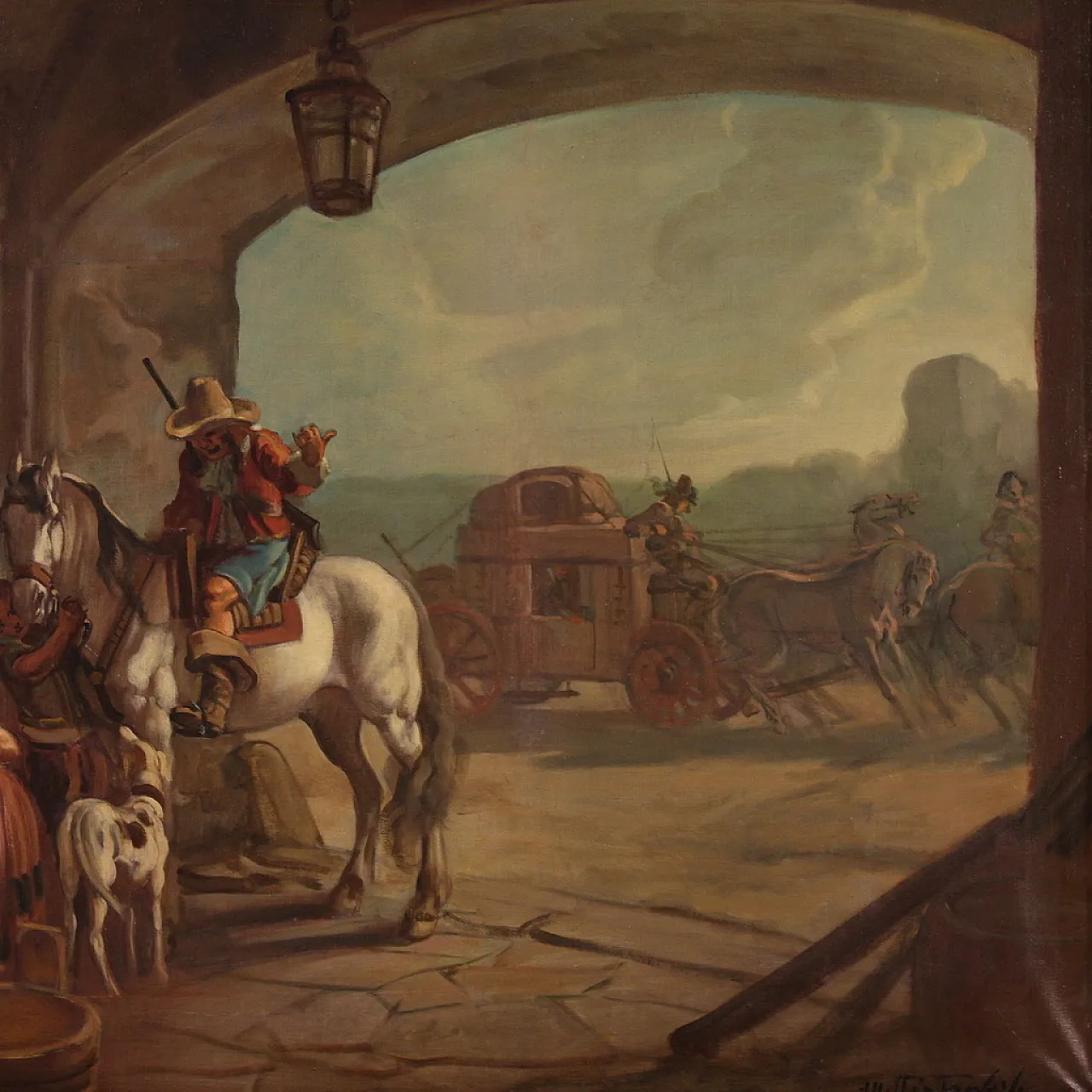 Mattia Traverse, Genre scene, oil painting signed, 20th century 4